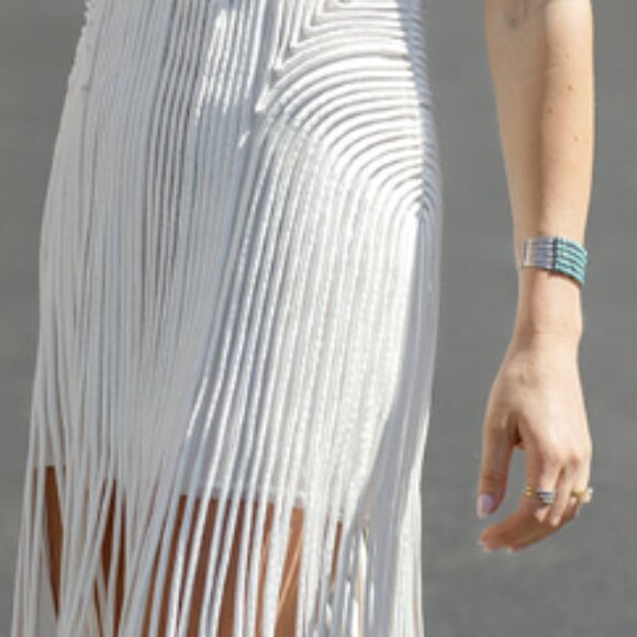 SIMKHAI White Darby Fringe Hem Cord Midi-Dress - Picture 5 of 5
